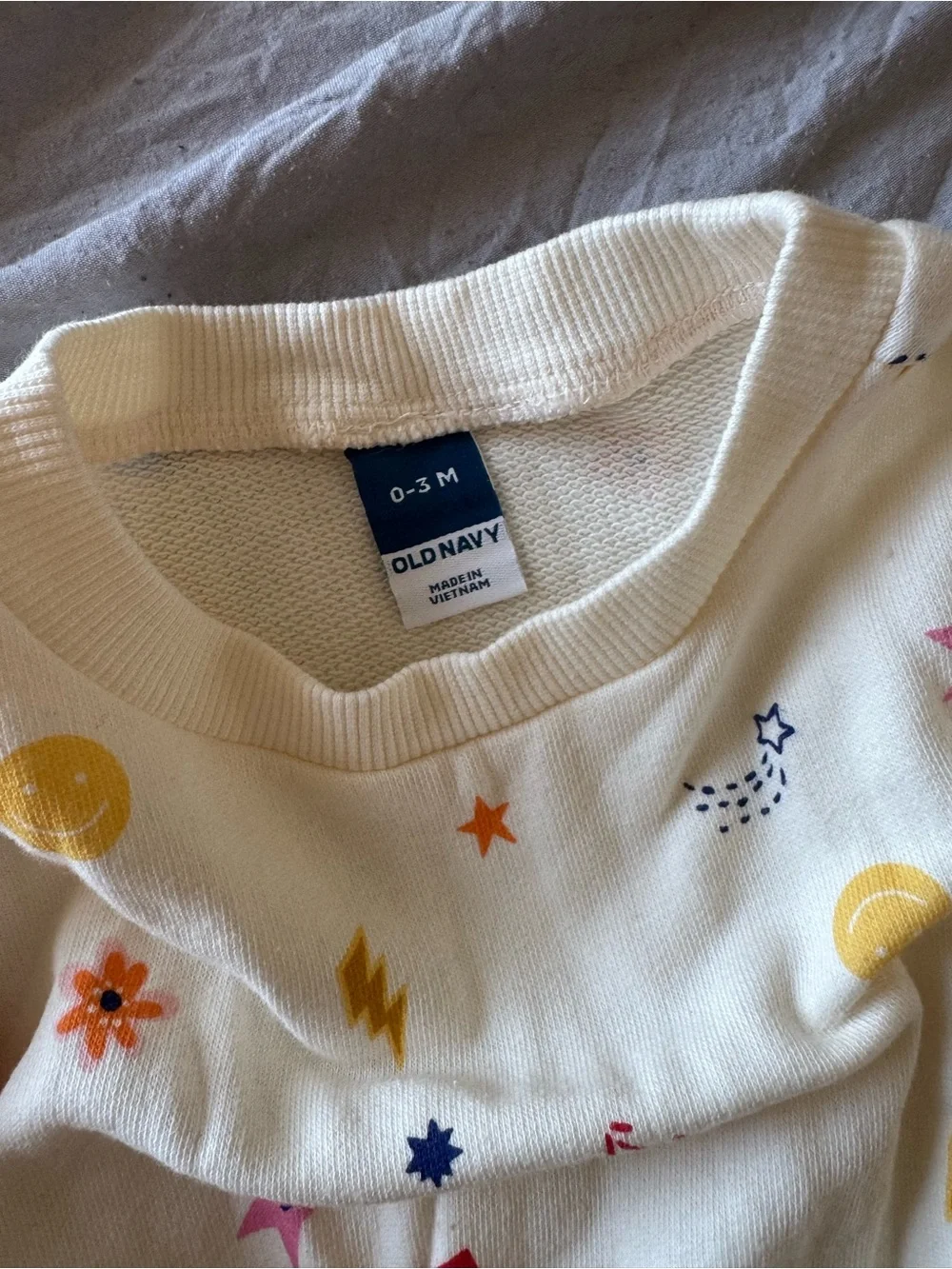 Old Navy Cream Baby Sweatshirt with Colorful Heart & Star Prints